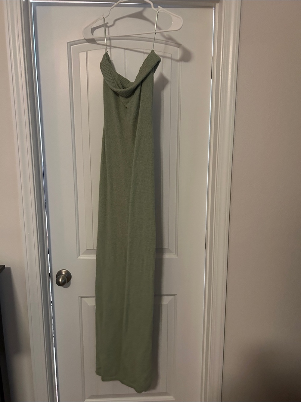 strapless green midi dress